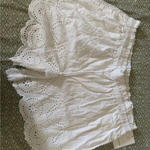 White Eyelet Crochet Trim Women's Shorts